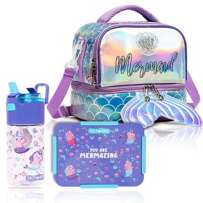 Eazy Kids Lunch Bag Set of 3 Mermaid-Purple